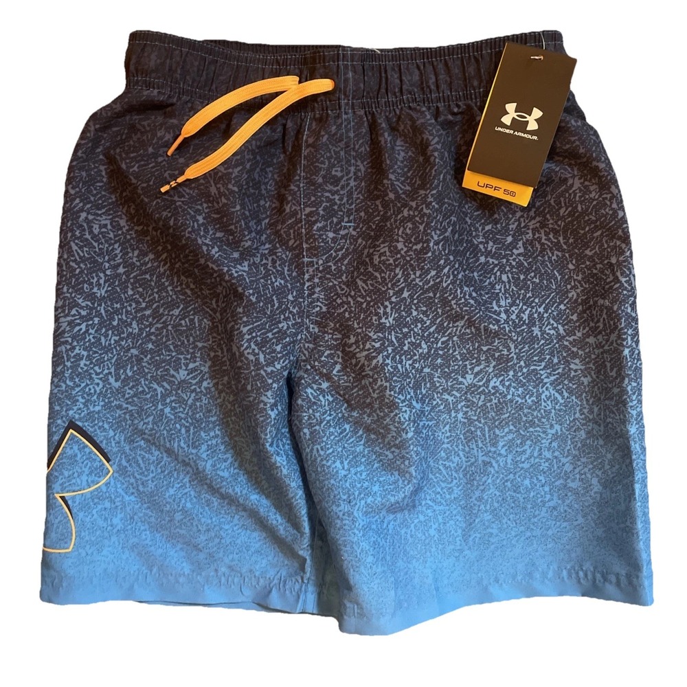 Under Armour Swim Tipped Logo Volley Boys Size XL 14/16 Blue Trunks UPF 50+
